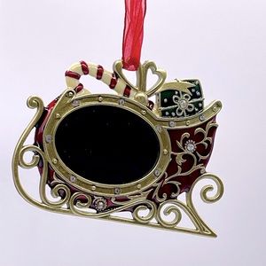 CHRISTMAS CARRIAGE ENAMEL WITH RHINESTONES FRAME ORNAMENT